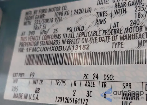 2013 Ford Escape Sel z USA, uszkodzony, nr VIN 1FMCU0HX0DUA13182